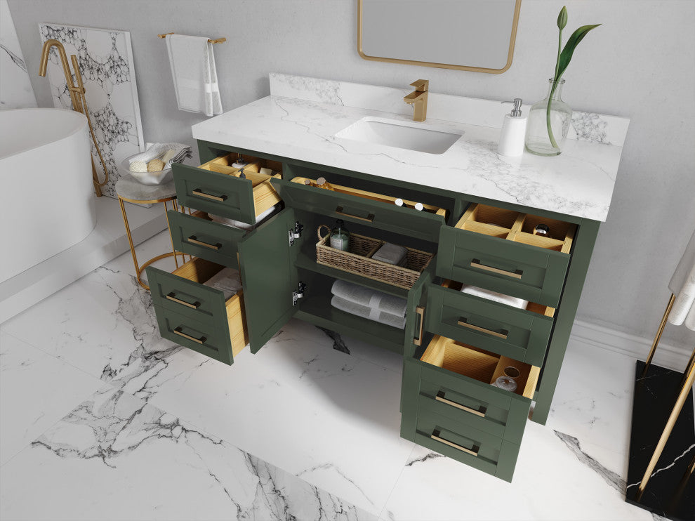 Cambridge 60 Single Bathroom Vanity in Pewter Green 2" White Quartz
