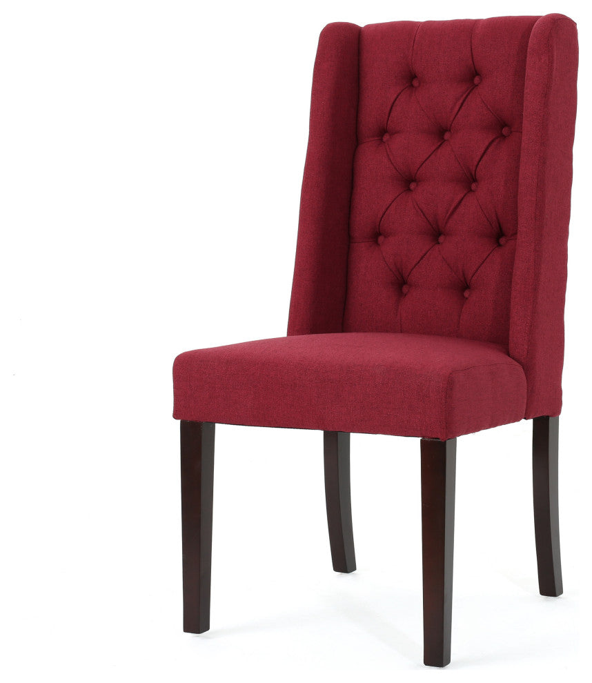 GDF Studio Blaine Tufted Wing Back Dining Chairs, Set of 2, Deep Red, Fabric