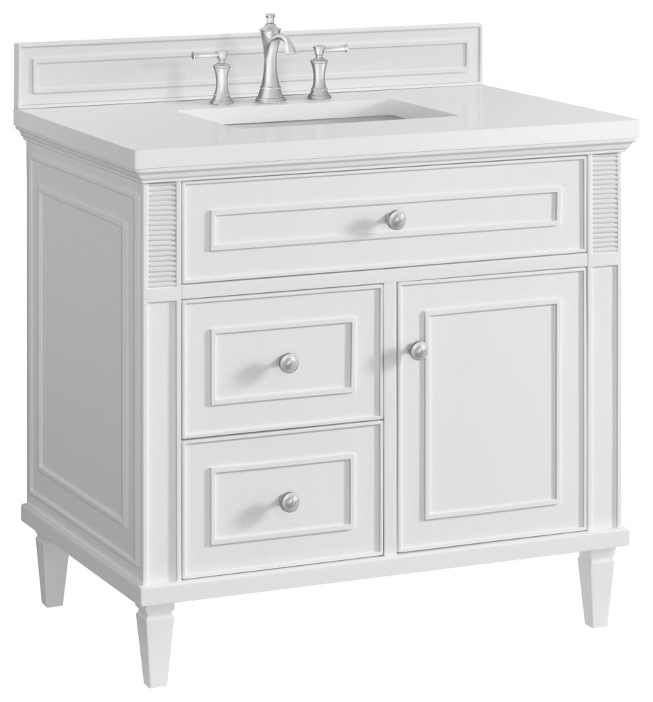 Lorelai 36" Single Vanity, Bright White, 3 CM White Zeus Top