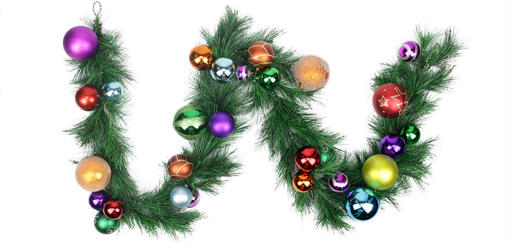 Unlit Multi Balls Decorated Garland 70 Tips, 6'