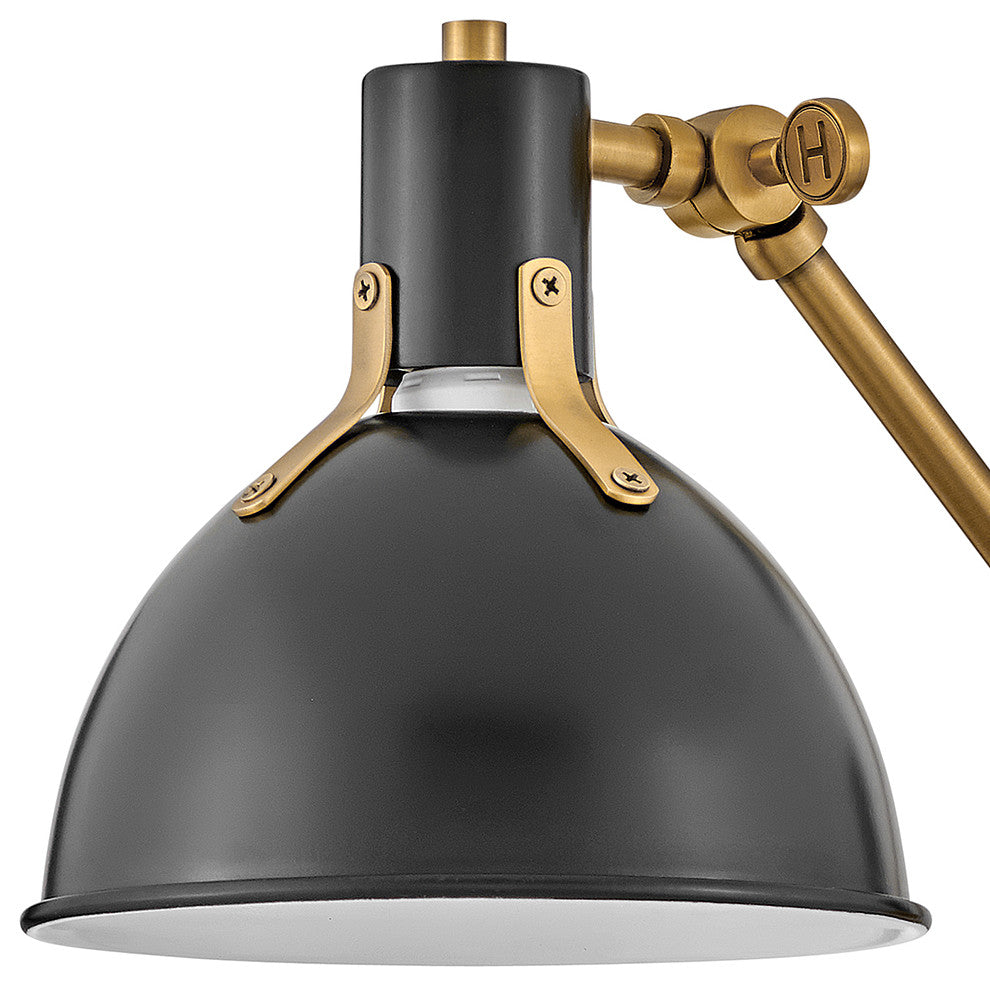 Hinkley 7" Argo Single Articulating Wall Sconce, Satin Black + Heritage Brass