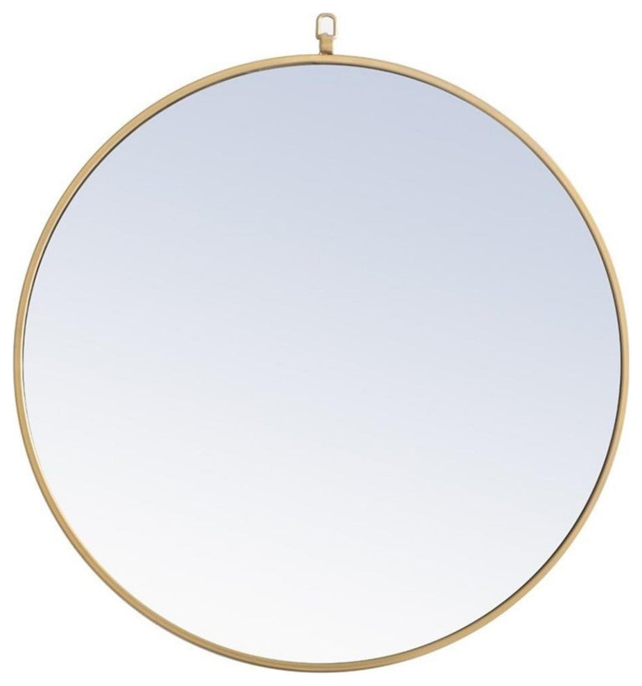 Elegant Decor Rowan 28" Round Metal Frame Hooked Mirror in Brass