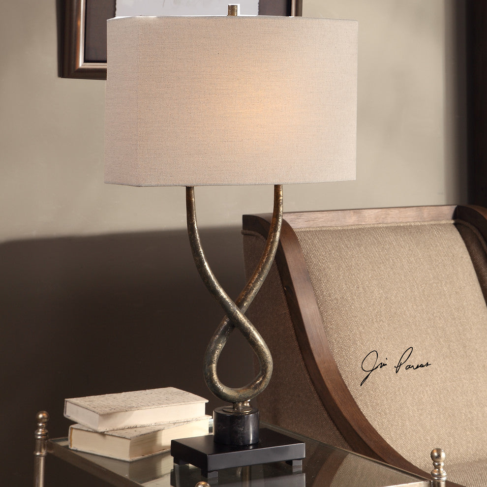 Rustic Modern Steel Twist Loop Table Lamp, Industrial Metal Knot Silver Bronze