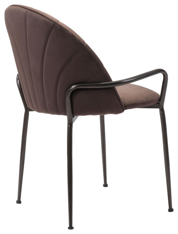 Dining Chair, Set of 2, Steel Metal, Fabric, Dark Brown, Brown, Cafe Bistro
