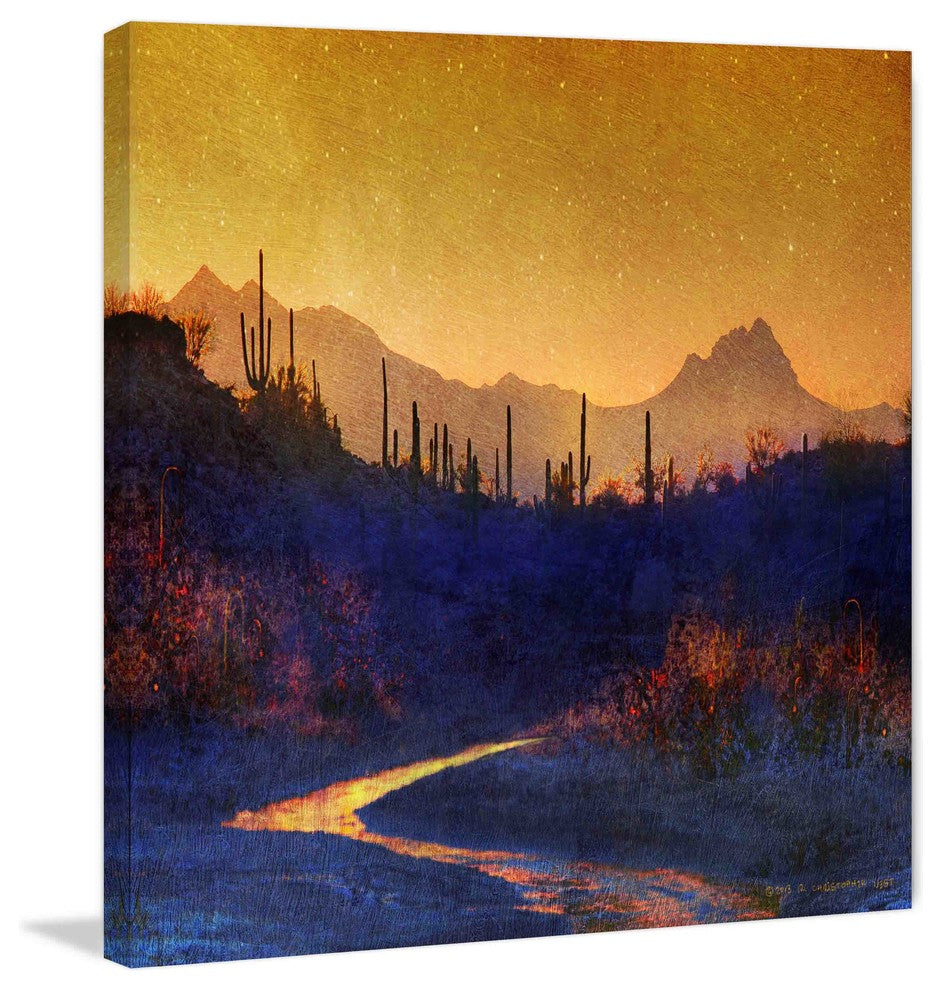 "Sunset Saguaros Stream" Painting Print on Canvas by Chris Vest