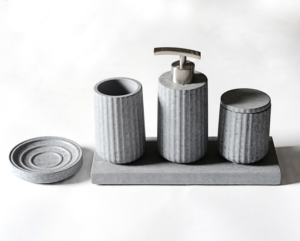 ALFI brand ABCO1001 5 Piece Solid Concrete Gray Matte Bathroom Accessory Set