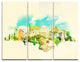 "Athens Panoramic View" Watercolor Metal Wall Art, 3 Panels, 36"x28"
