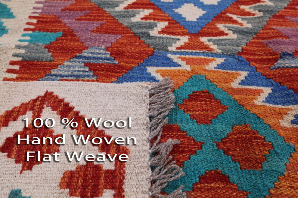 6' 7" X 9' 9" Reversible Flat Weave Kilim Wool On Wool Rug - Q12549