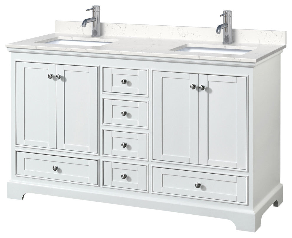 Deborah 60" White DBL Vanity, Carrara Cultured Marble Top