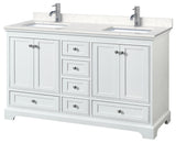 Deborah 60" White DBL Vanity, Carrara Cultured Marble Top
