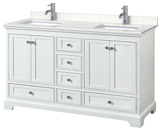 Deborah 60" White DBL Vanity, Carrara Cultured Marble Top