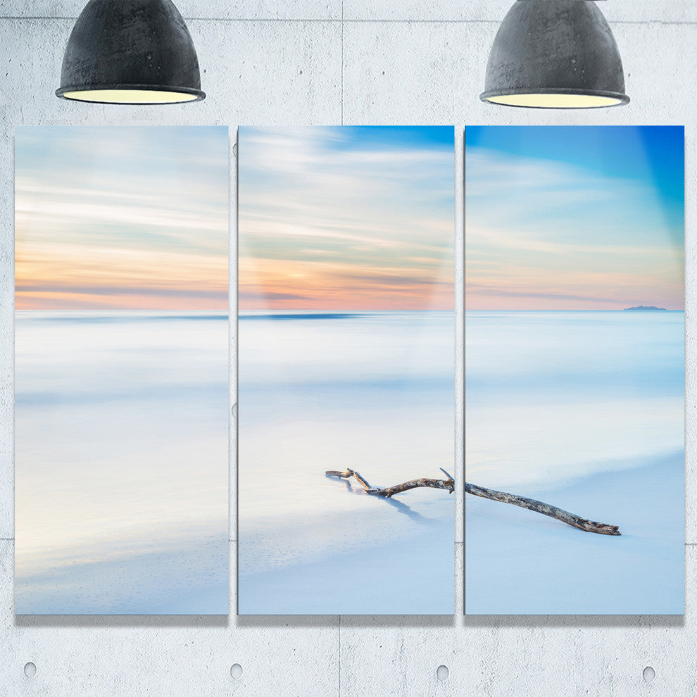 "Wood Branch on Beach at Twilight" Metal Wall Art, 3 Panels, 36"x28"
