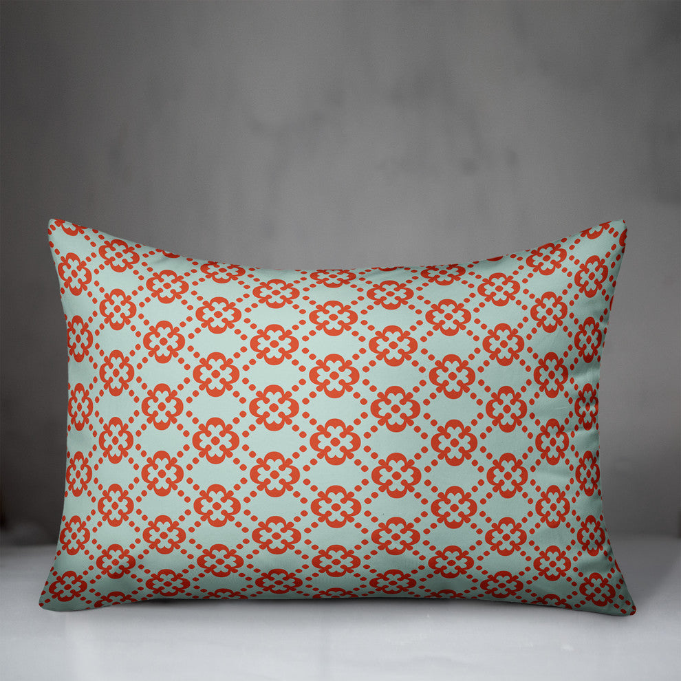 Floral Argyle in Blue and Red Throw Pillow