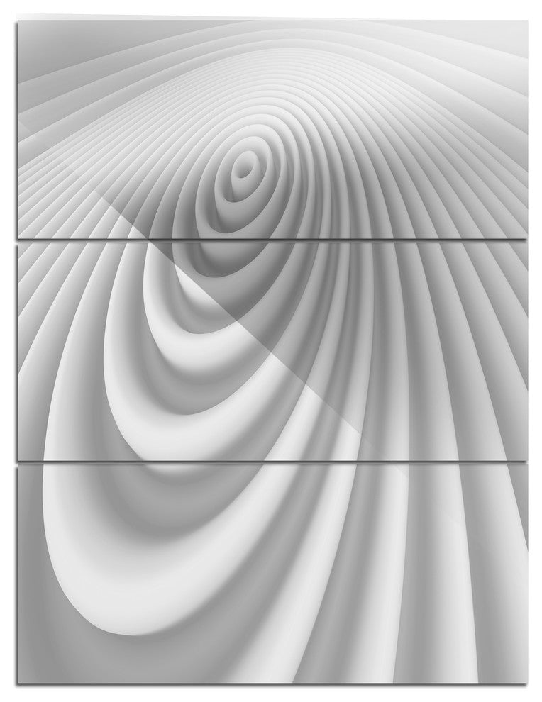 "Fractal Rounded White 3-D Waves" Metal Wall Art, 3 Panels, 28"x36"