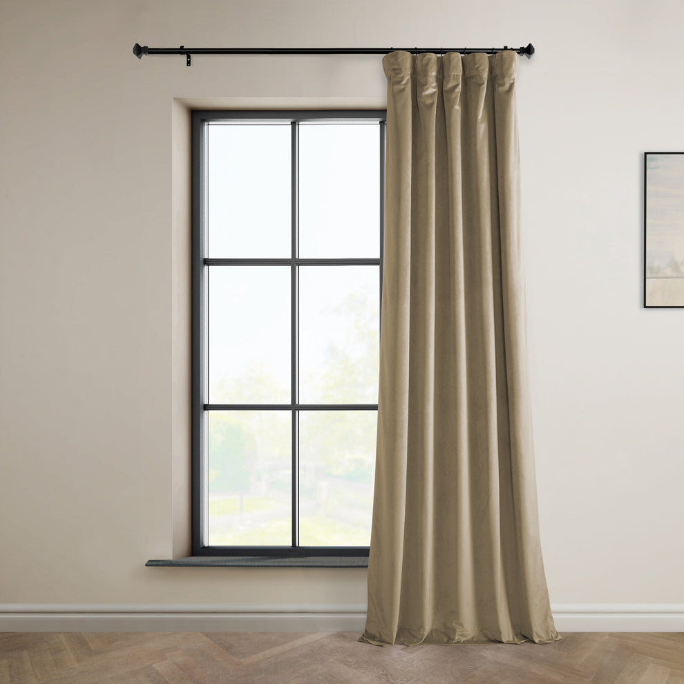 Heritage Plush Velvet Curtain Single Panel, Museum Taupe, 50"x84"
