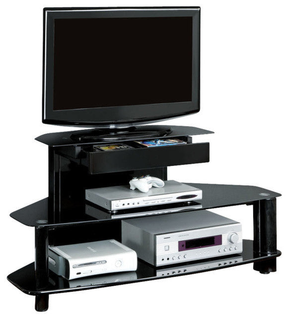 Tv Stand - 48"L / Glossy Black Wood / Metal / Tempered