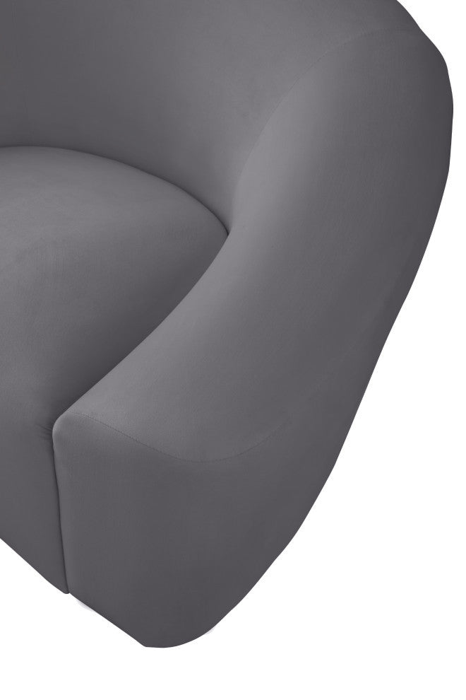 Riley Velvet Upholstered Rounded Sofa, Gray