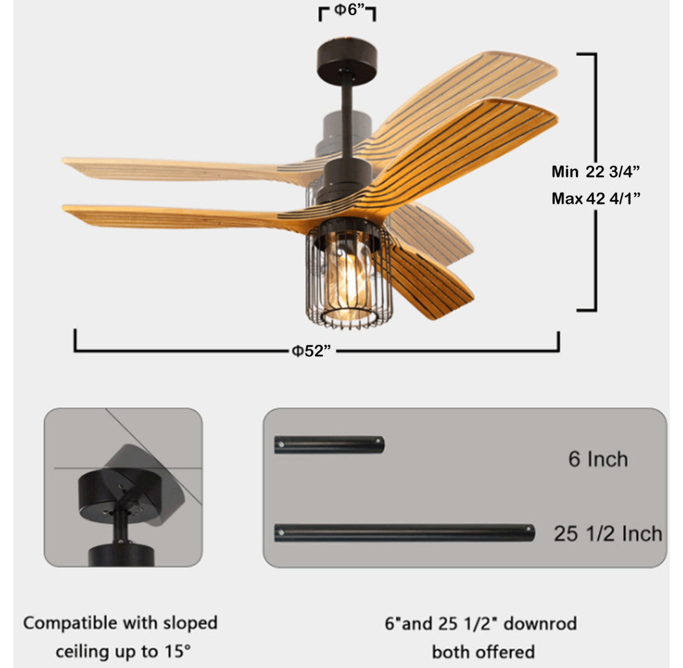 52" 3-Blade Chandelier Ceiling Fan, Remote Control and Light Kit, Brown
