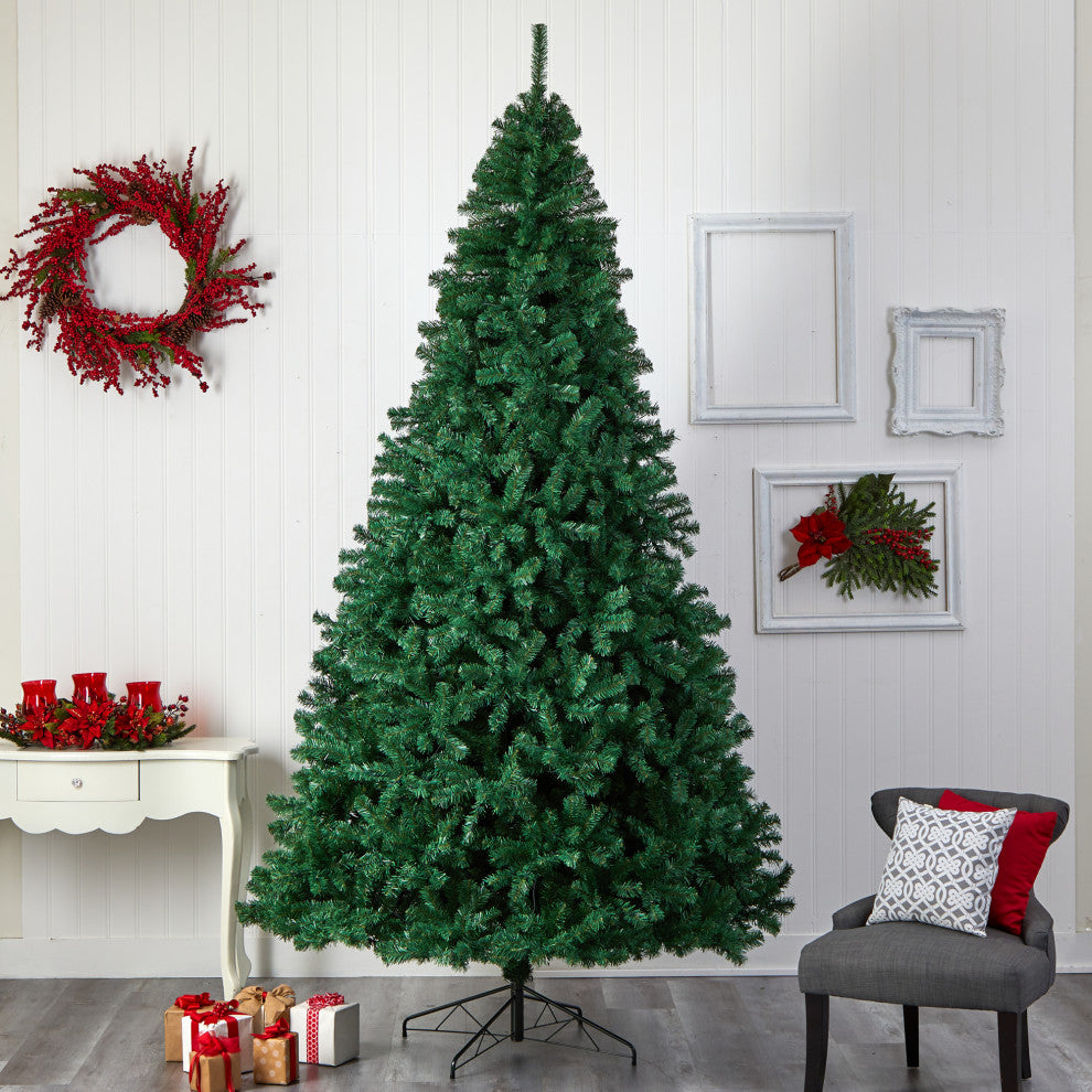 10' Northern Tip Faux Xmas Tree W/ 800 Clear LED Lights & 2200 Bendable Branches