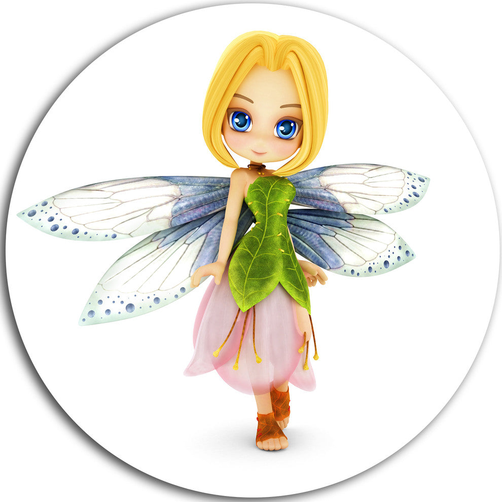 Fairy Woman With Blue Wings, Floral Painting Disc Metal Wall Art, 38"