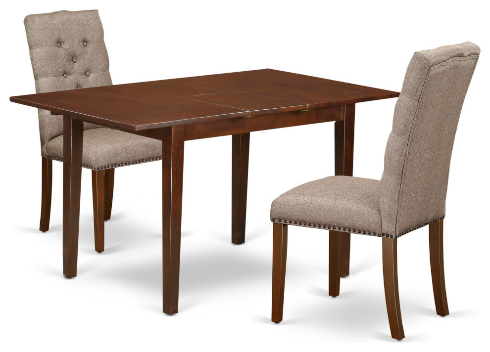3Pc Dining Set, Butterfly Leaf Table, 2 Chairs, Mahogany