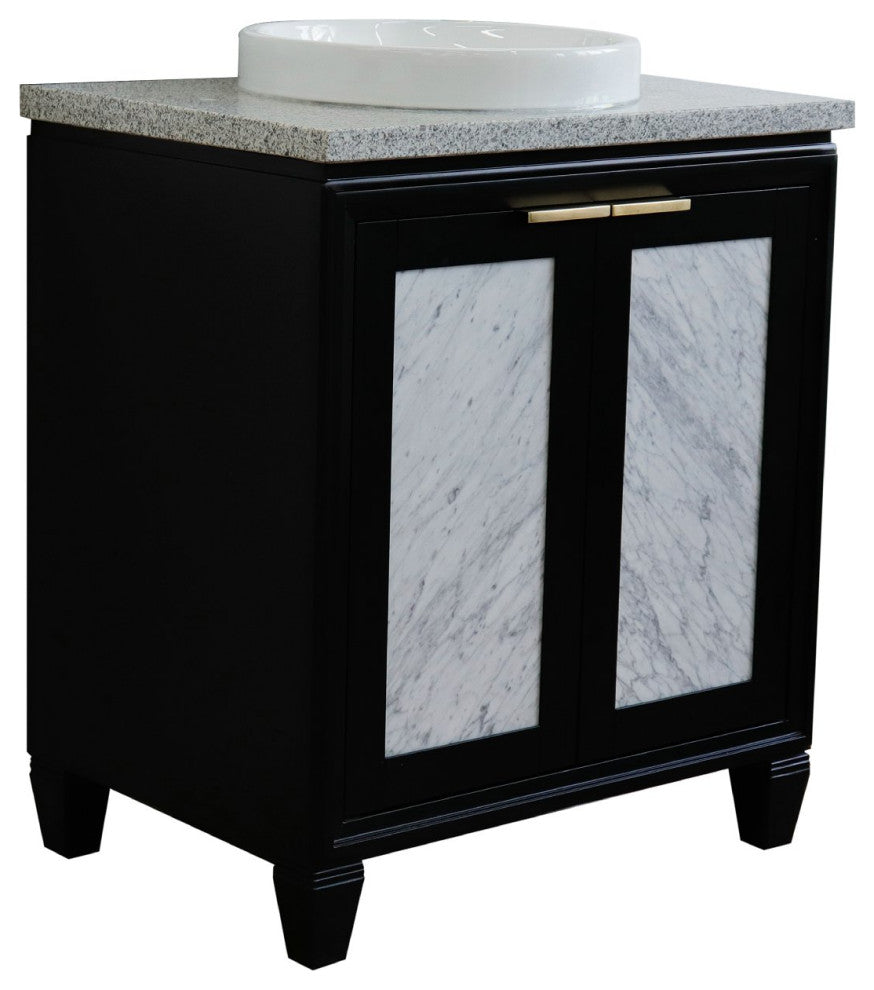 31" Single Sink Vanity, Black Finish With Gray Granite With Round Sink