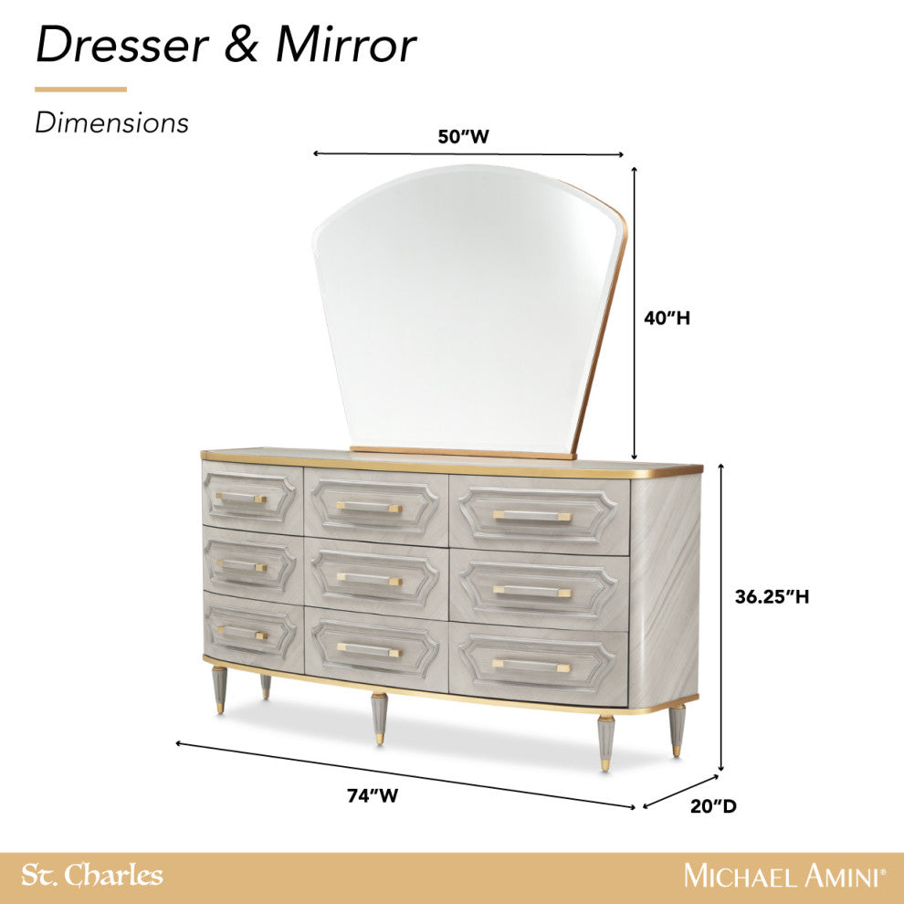 St. Charles Dresser With Mirror, Dove Gray