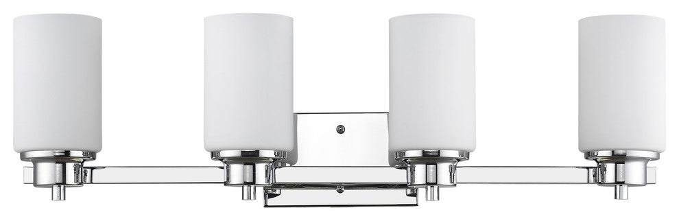 Scarlett 4-Light Chrome Finish Bath Vanity-Light Etched White Glass 29"
