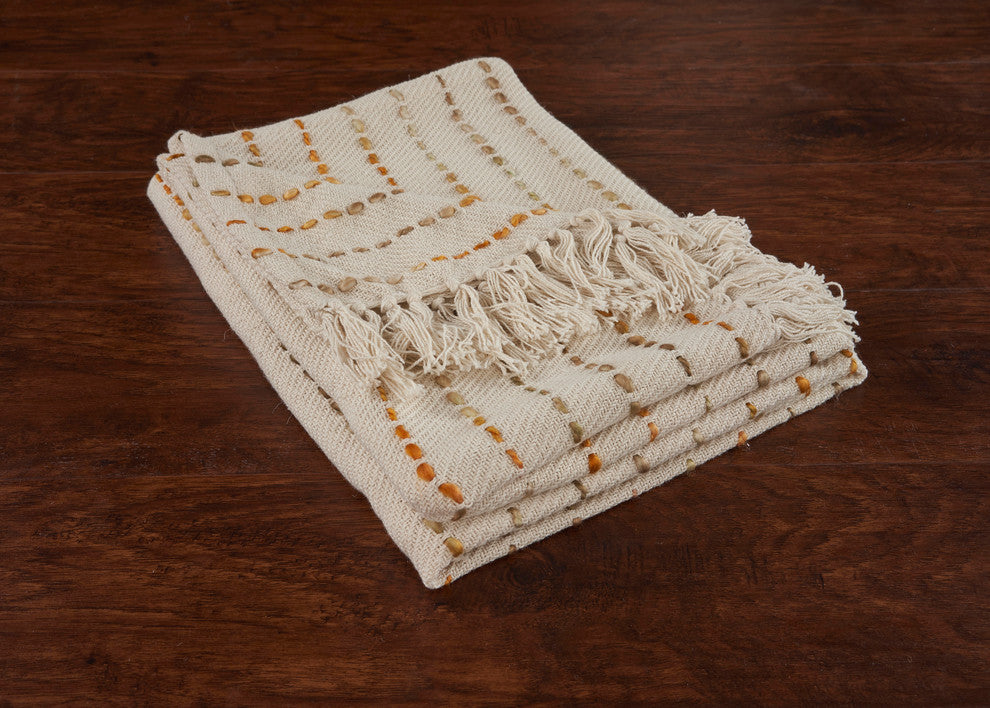 Yellow Shimmer Stripe Woven Throw Blanket with Fringe