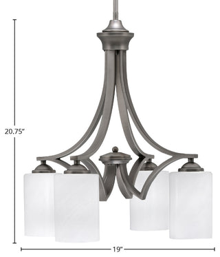 Zilo Downlight, 4 Light, Chandelier, Graphite Finish, 4" White Marble Glass