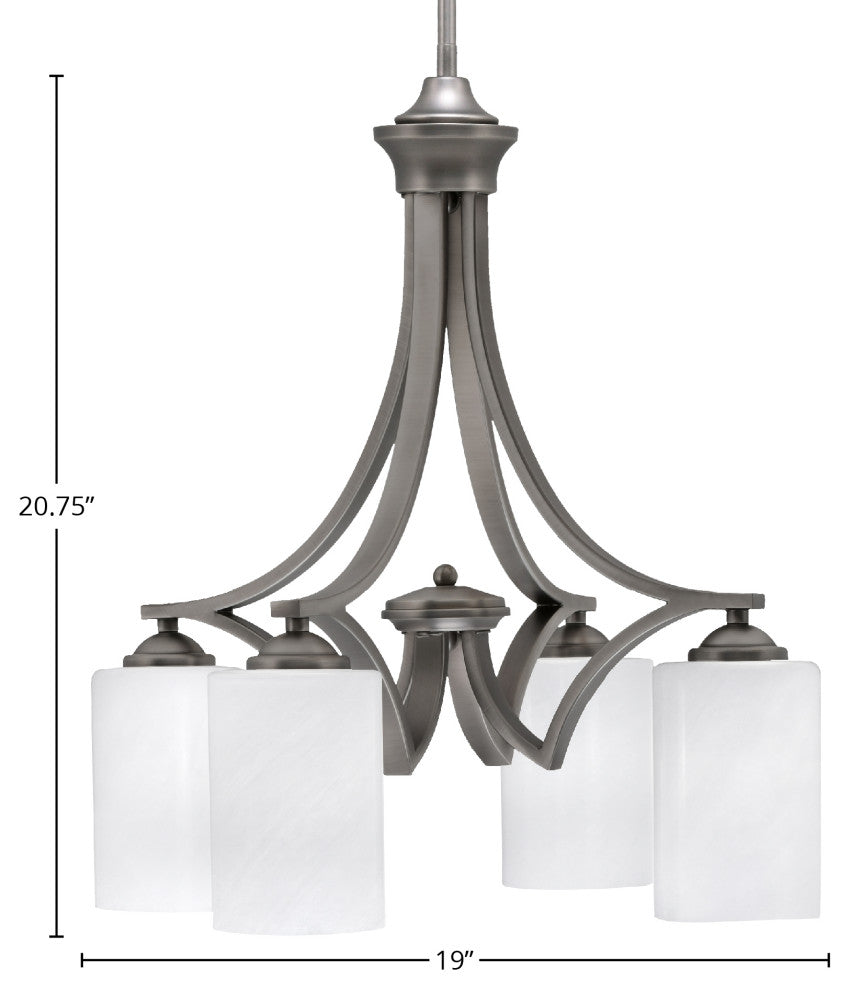 Zilo Downlight, 4 Light, Chandelier, Graphite Finish, 4" White Marble Glass