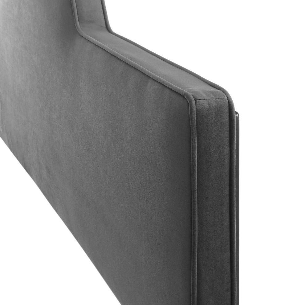 Headboard, Full Queen Size, Velvet, Dark Gray, Modern Contemporary, Bedroom