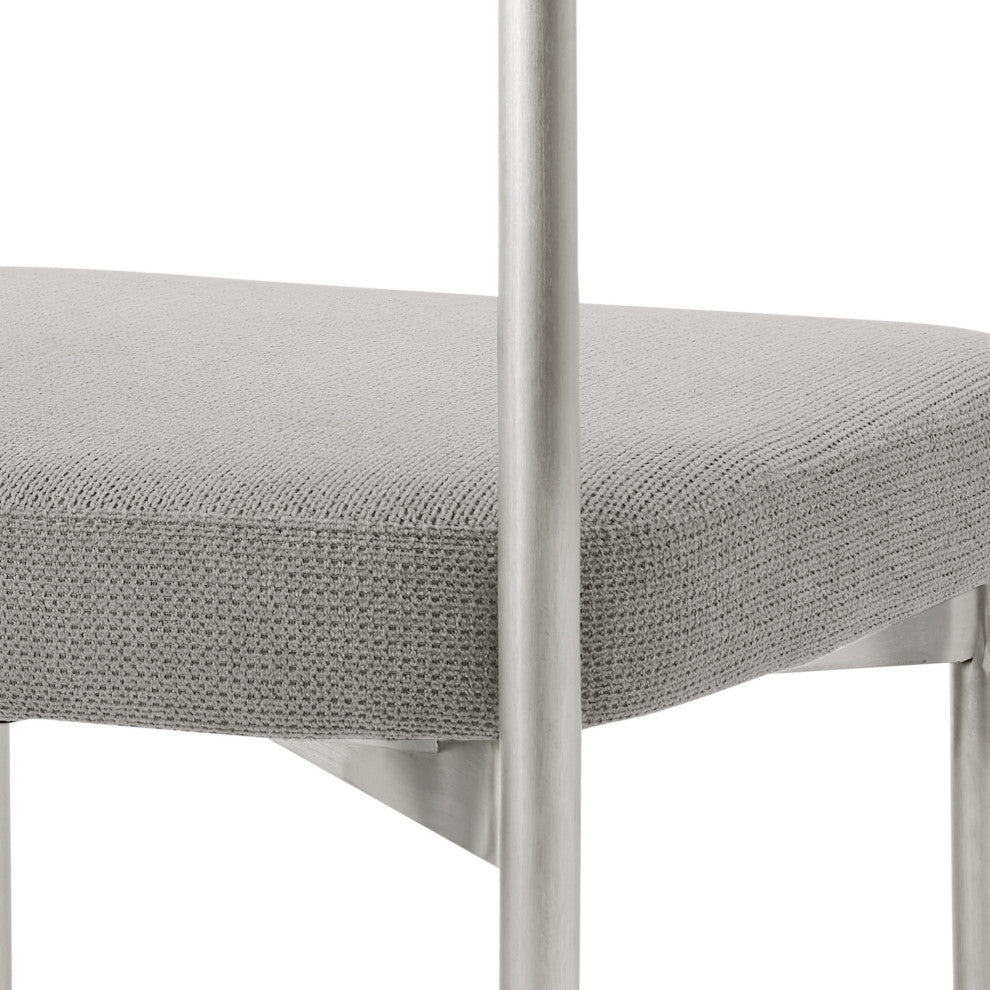 Veronica Shannon Round Dining Table 5-Piece Set, Brushed Steel, Gray Fabric