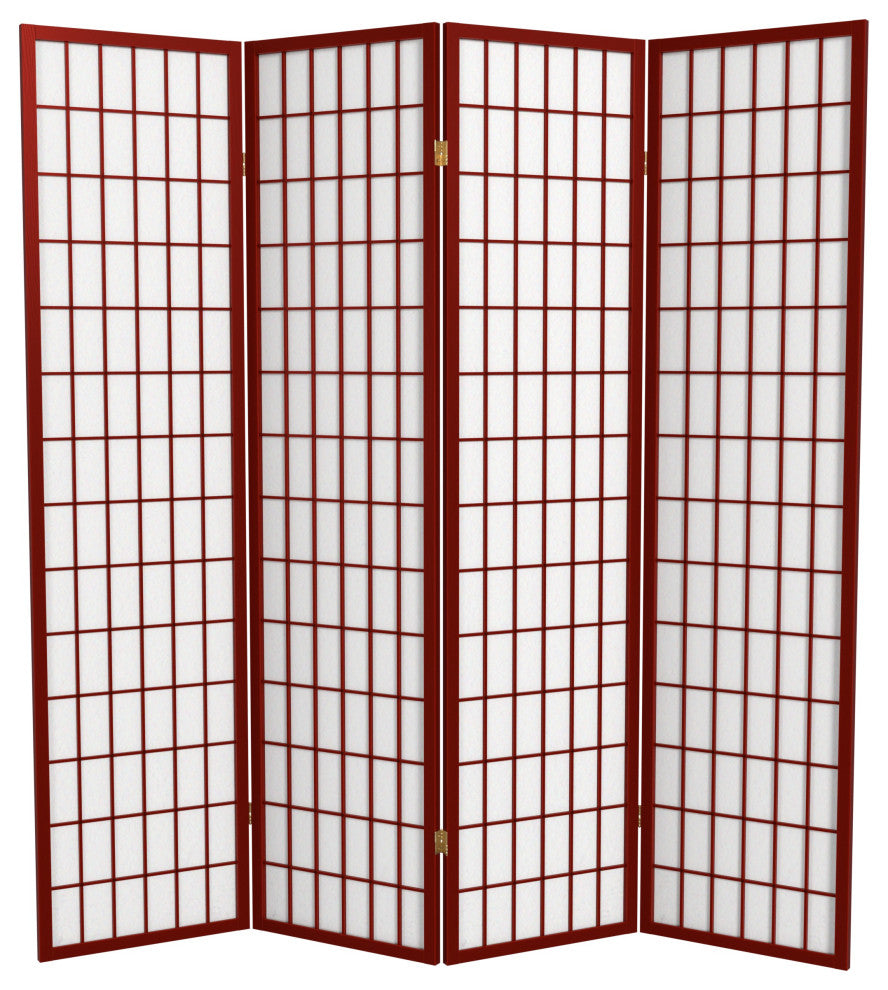 6' Tall Window Pane Shoji Screen, Rosewood, 4 Panels
