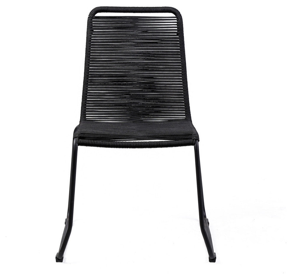 Shasta Outdoor Metal and Black Rope Stackable Dining Chair - Set of 2, Black Rope