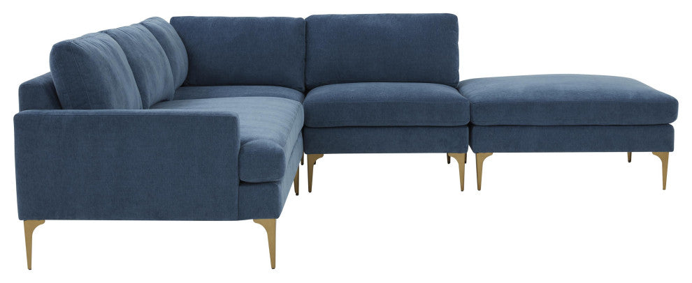 Serena Blue Velvet Large Right Arm Facing Chaise Sectional