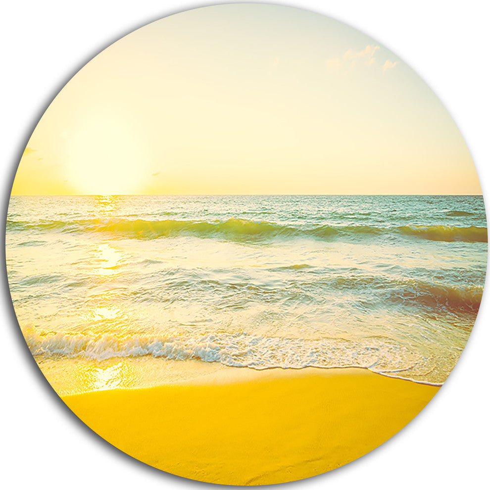 Calm And Colorful Sunset At Beach, Seascape Disc Metal Wall Art, 11"
