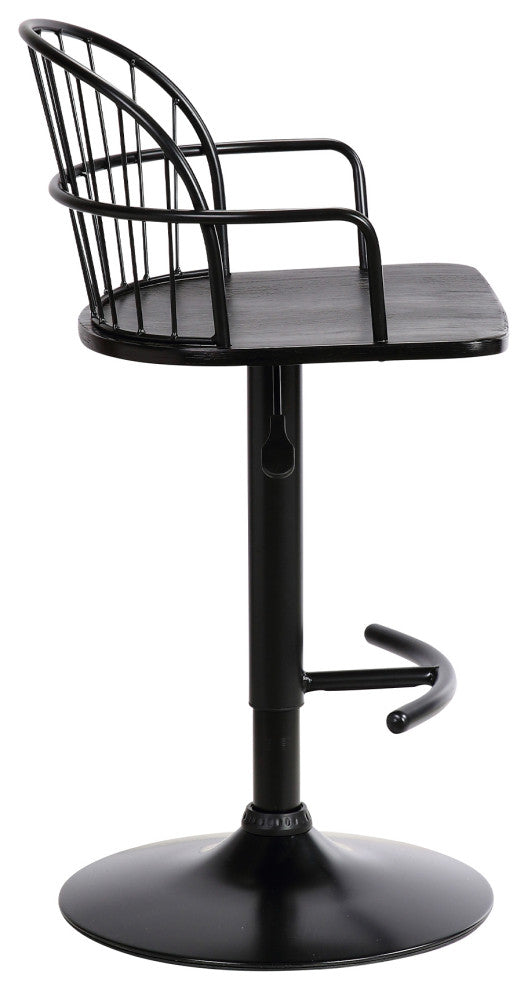 Edward Adjustable Black Wood and Metal Barstool