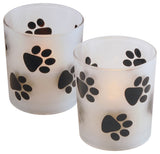 Glass Led Candles, Paw Prints, Set of 2