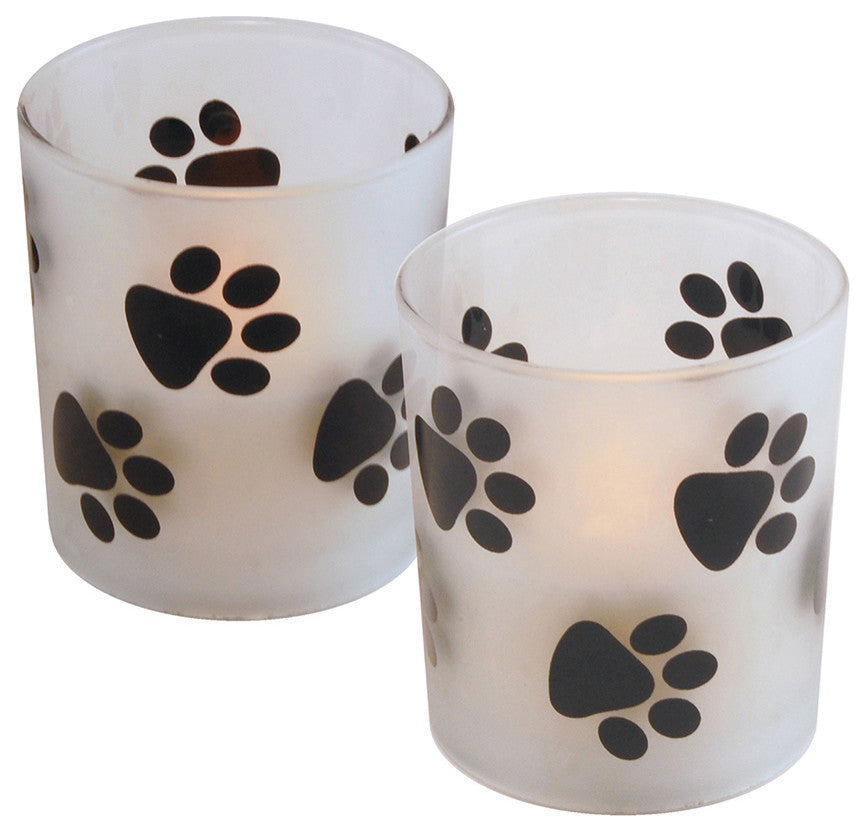 Glass Led Candles, Paw Prints, Set of 2