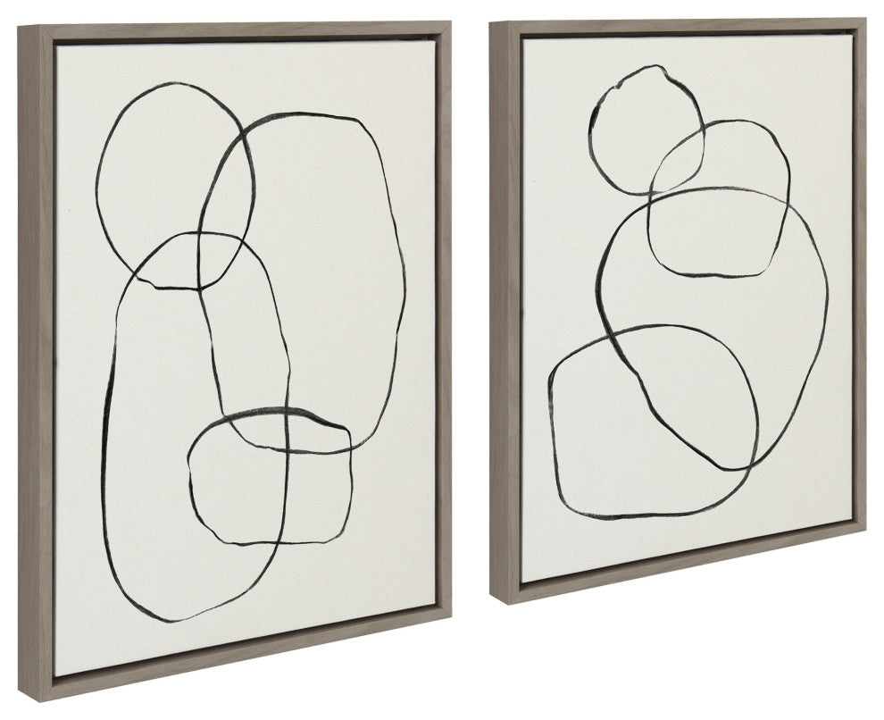 Sylvie Circles Framed Textured Canvas Set by Teju Reval, Gray 2 Piece 18x24