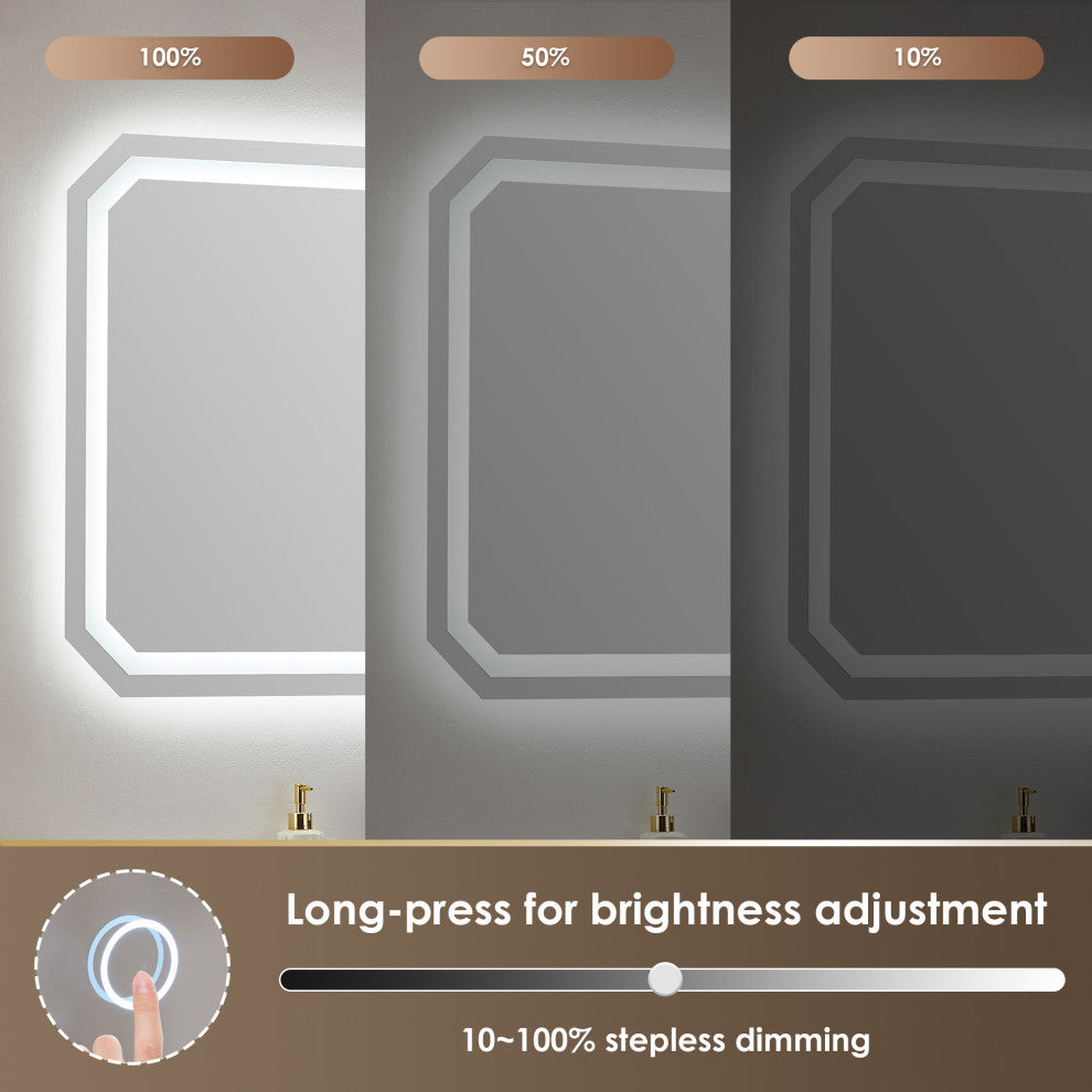 Luma Octogan Frameless LED Bathroom Vanity Mirror, 36"