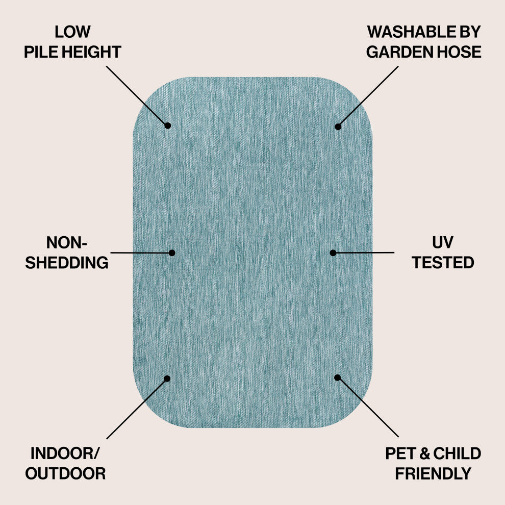 Miles Modern Minimalist Radius Corner Solid Indoor/Outdoor Shaped Area Rug