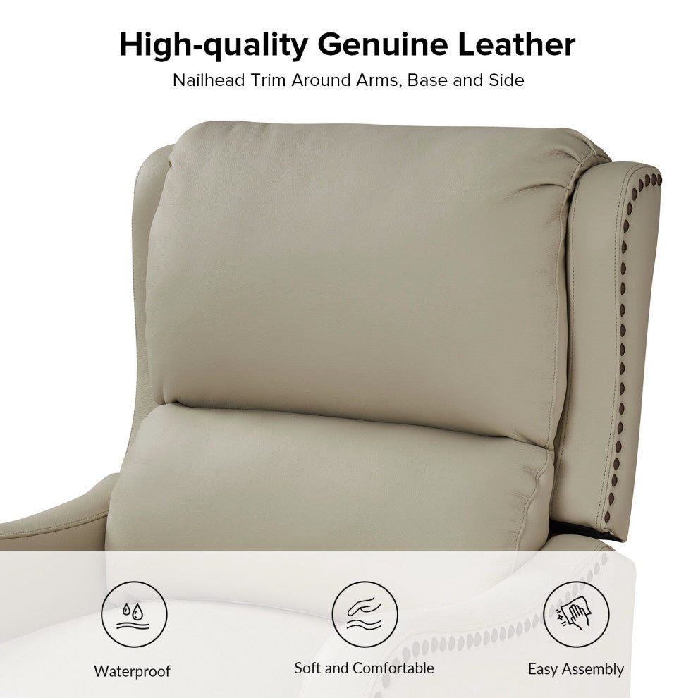Genuine Leather  Push back Recliner With Wingback, Beige
