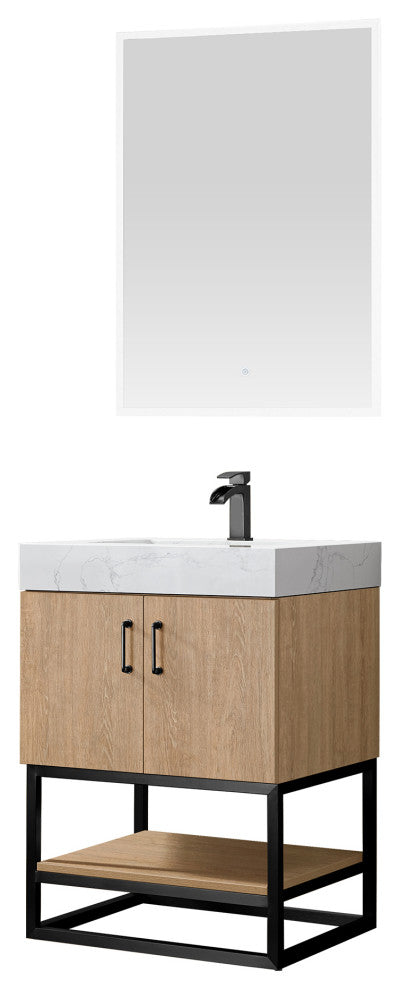 Alistair Vanity, North American Oak, Matte Black Hardware, 24", With Mirror
