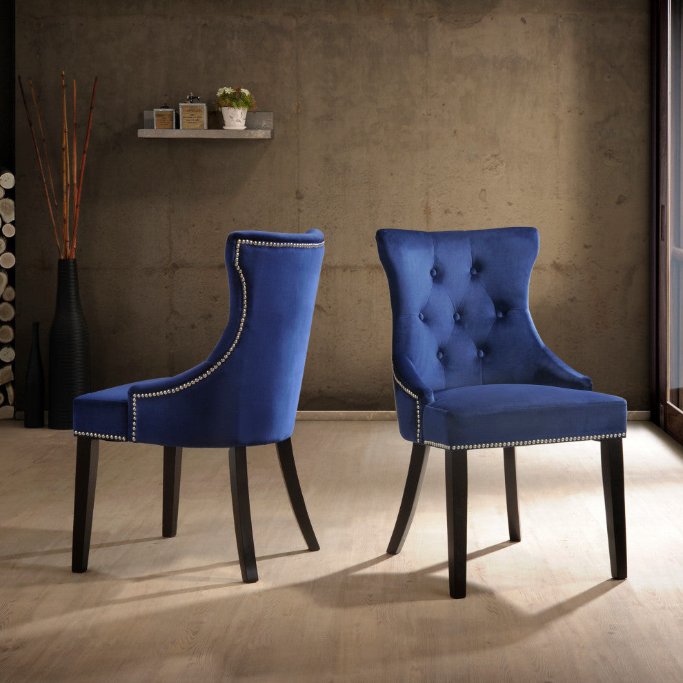 Megan Tufted Chair With Nailhead Trim, Blue/Espresso