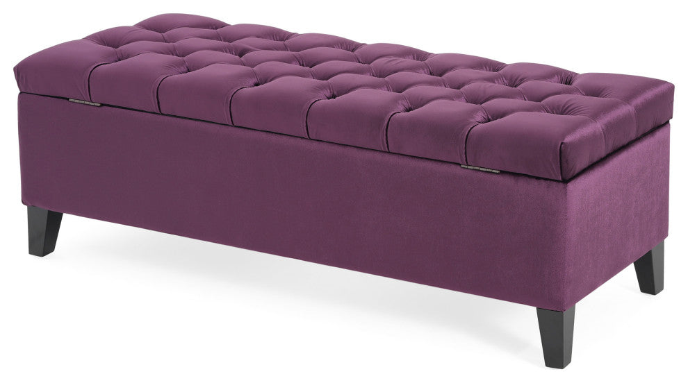 GDF Studio Ottilie Contemporary Button-Tufted Storage Ottoman Bench, Purple