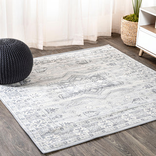 Modern Persian Vintage Medallion Light Gray 6' Square Area Rug
