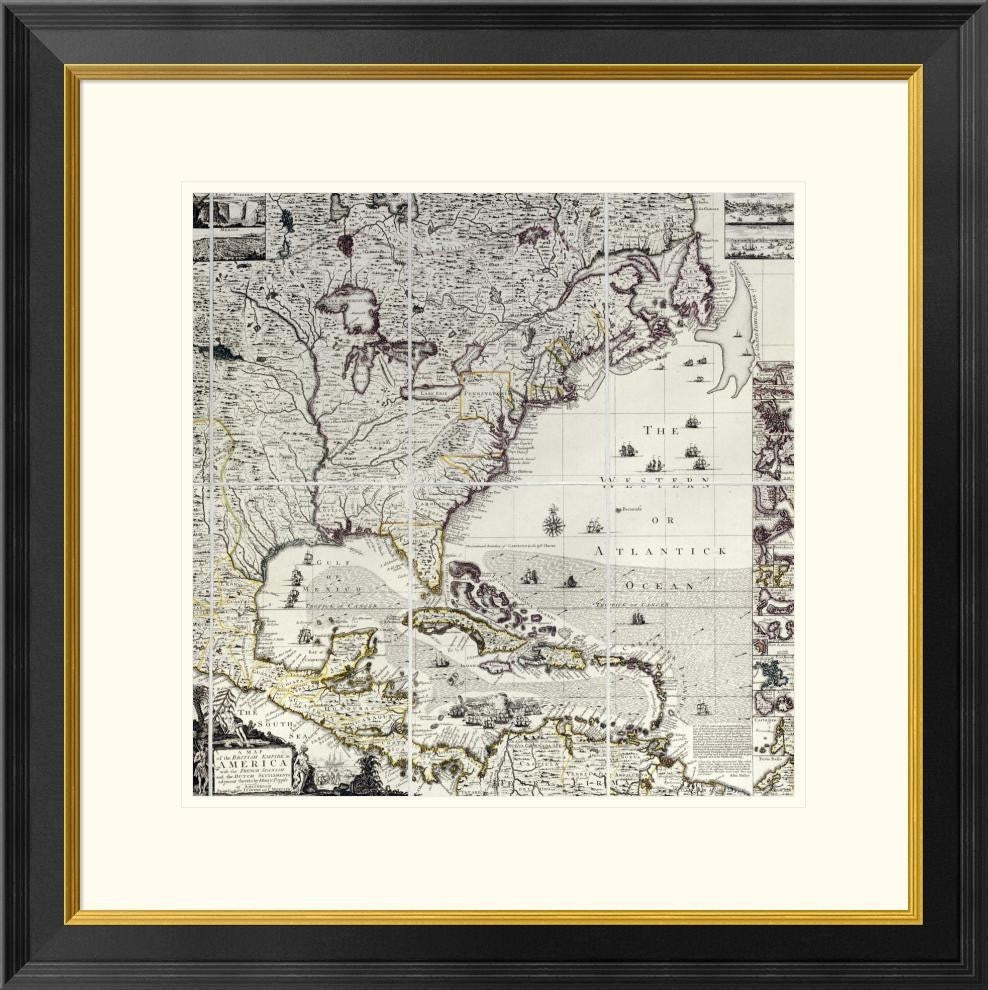 "A Map of The British Empire In America" Framed Print by Henry Popple, 26"x26"