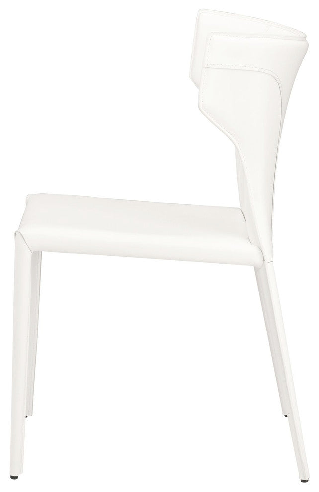 Wayne Dining Chair, Armless Side Chair, Leather Guest Chair, Leather, White